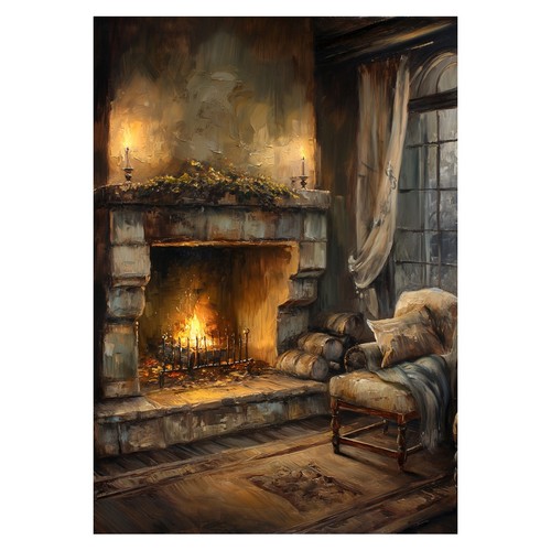 Gemütliches kamin ölgemälde - kamin,