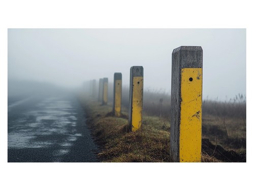 Nebeliger straßenrand - nebeliger,