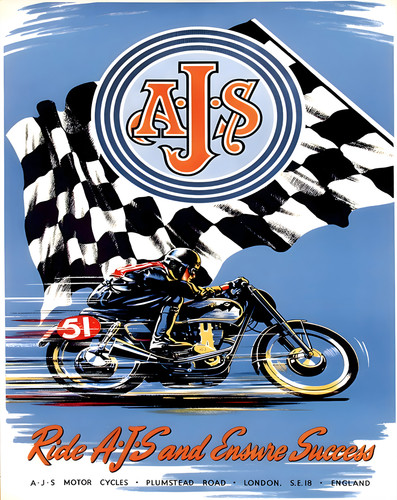 1949 ajs motorradrennen poster - ajs,