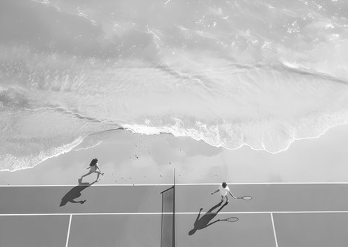 Strand und tennis - strand, schwarz