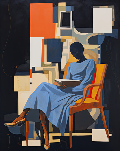 Moderne frau liest poster - moderne,